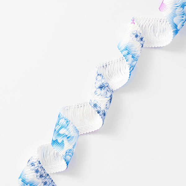 Fransenband Blumen [30 mm] – weiss/blau,  image number 1