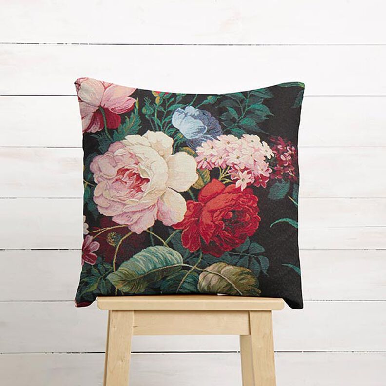 Dekostoff Gobelin Blumen-Bouquet – schwarz/karminrot,  image number 6