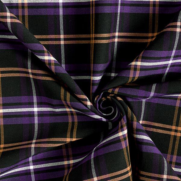 Stretch Twill Schottenkaro – schwarz/lila | Reststück 140cm