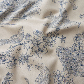 Dekostoff Halbpanama romantische Pfauen – natur/blau, 