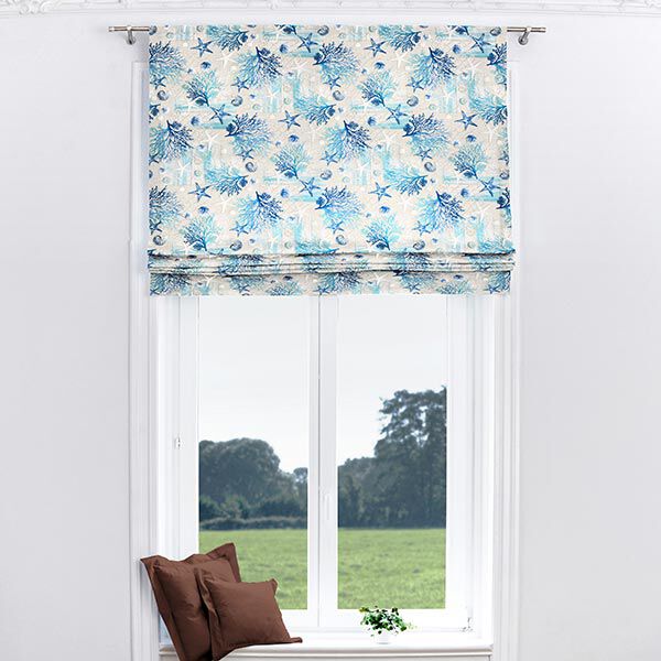 Dekostoff Canvas Maritime Collage – blau/türkis | Reststück 100cm