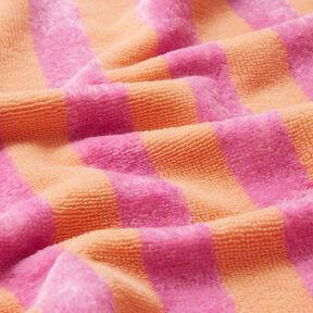 Frotteestoff Bambus Blockstreifen – hellorange/pink, 