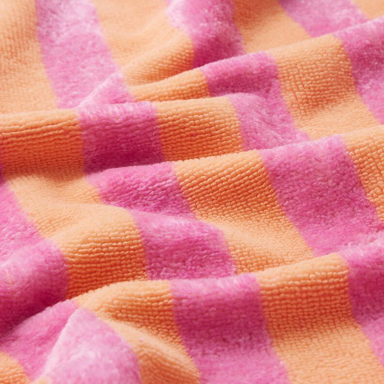 Frotteestoff Bambus Blockstreifen – hellorange/pink,  image number 3