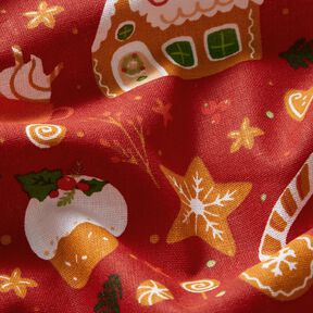 Baumwollstoff Popeline Lebkuchen – karminrot/senf, 