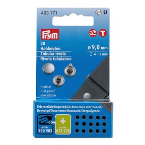 Hohlnieten 4-6mm Klemmbereich [20 Stück | Ø 9 mm] | Prym – silber metallic, 