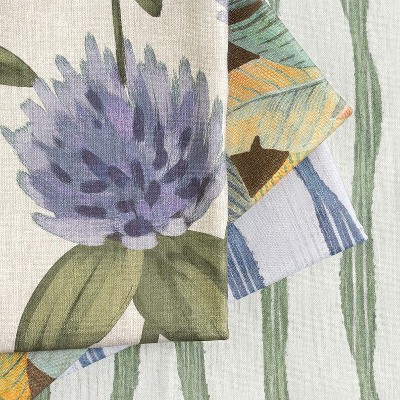 Dekostoff Halbpanama blühender Klee – blaugrau/helltaupe, image number 5