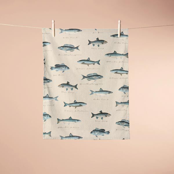 Dekostoff Halbpanama Fische – natur/blau, image number 6