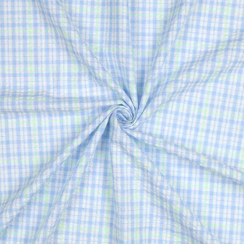 Seersucker Baumwoll-Mix Karo – hellblau/neongrün, image number 3