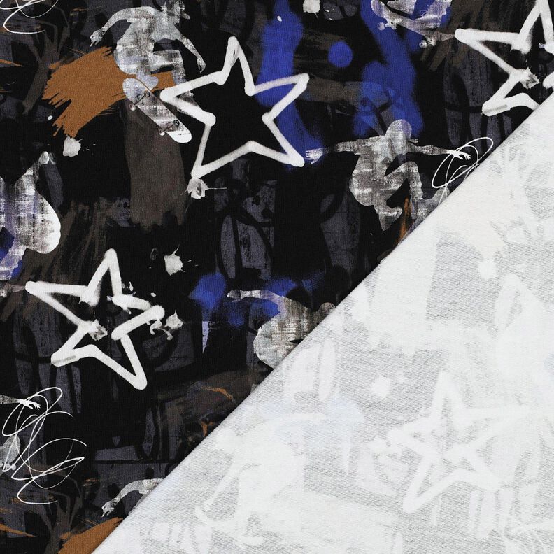 French Terry Sommersweat Skate-Grafitti Digitaldruck | Poppy Fabrics – schwarz/indigo, image number 4