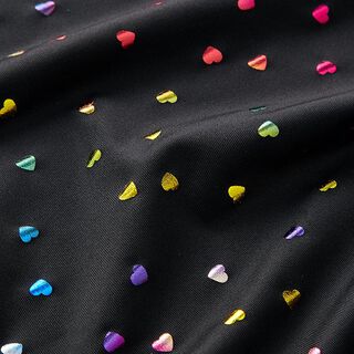 Folienjersey bunt schimmernde Herzen – schwarz, 
