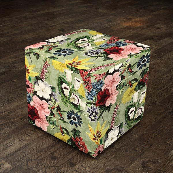 Dekosamt Vintage Blüten – grün/altrosa | Reststück 50cm