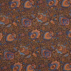 Hemdenstoff Retroblumen und Paisleymuster – nachtblau/karamell, 