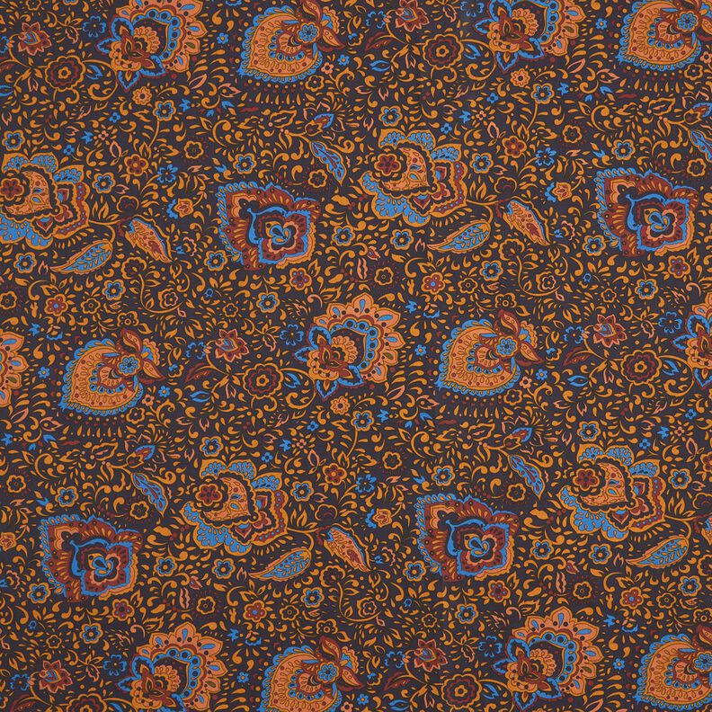 Hemdenstoff Retroblumen und Paisleymuster – nachtblau/karamell,  image number 1