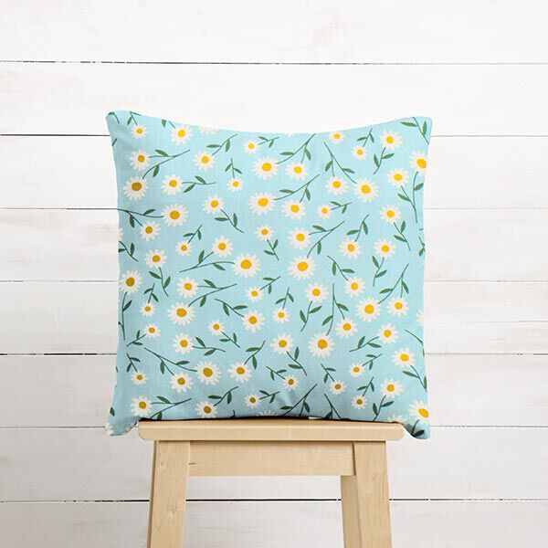 Dekostoff Halbpanama Gänseblümchen – babyblau/weiss, image number 8
