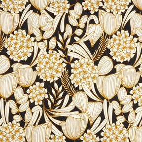 Baumwollsatin Tropische Blumen – schwarz, 