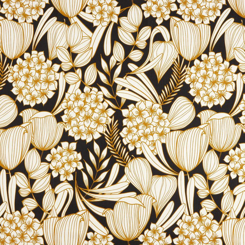 Baumwollsatin Tropische Blumen – schwarz,  image number 1