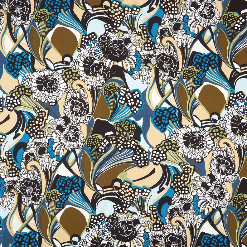 Viskosestoff Blumen und Blätter – schwarz,  image number 1