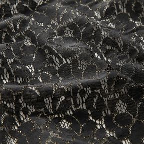 Spitzenstoff Lurex Blumen – schwarz/gold metallic, 