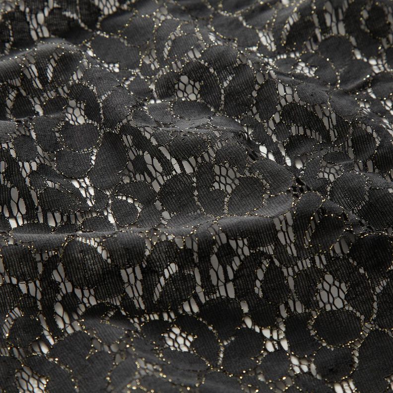 Spitzenstoff Lurex Blumen – schwarz/gold metallic,  image number 2