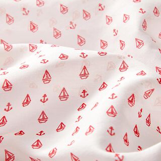 Voile Viskose-Seide-Mix Anker & Segelboote – weiss/rot, 