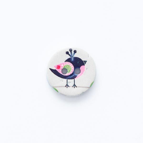 Knopf mit Vogelmotiv 2-Loch [ Ø 15 mm ] – wollweiss/schwarz,  image number 1