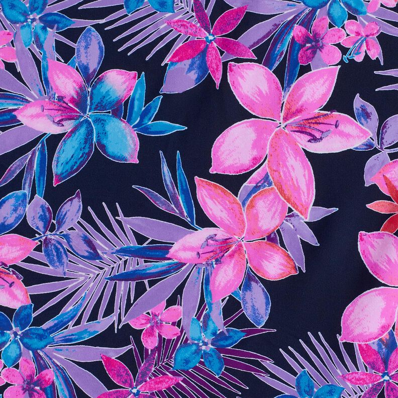 Badeanzugstoff tropische Blumen – marineblau/pink,  image number 6