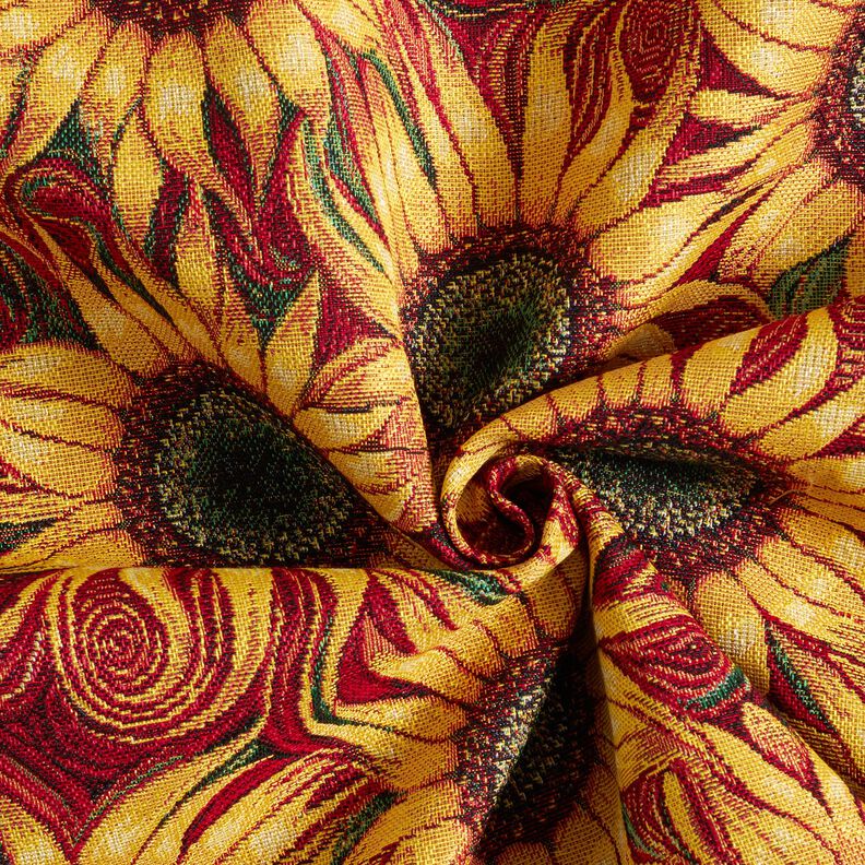 Dekostoff Gobelin Sonnenblumen – karminrot/sonnengelb,  image number 3