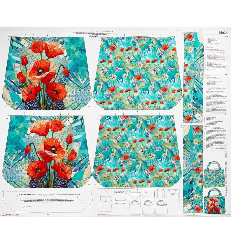 Taschen Panel Canvas farbenfrohe Mohnblumen – schwarzblau/feuerrot,  image number 1