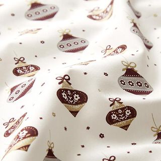 Baumwollstoff Popeline spitze Weihnachtskugeln – weiss/gold, 