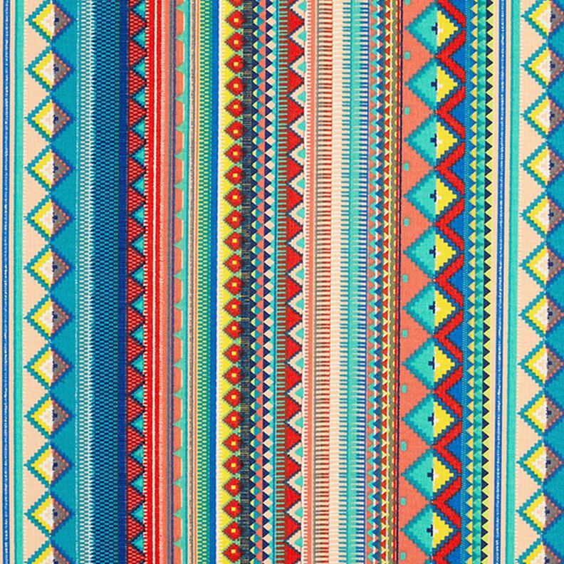 Beschichtete Baumwolle Ethno-Streifen – blau/orange,  image number 1
