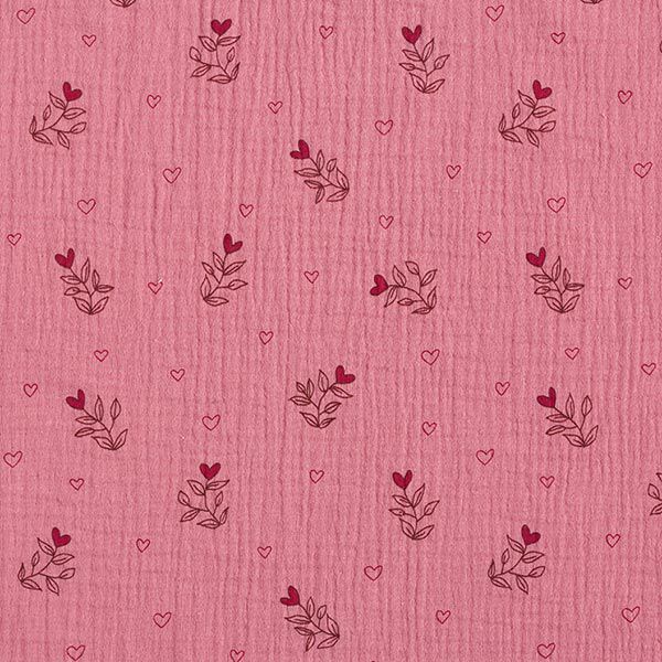 GOTS Musselin/ Doppel-Krinkel Gewebe Herzblatt | Tula – rosa | Reststück 100cm