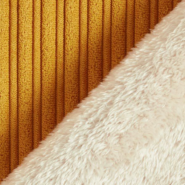 Breitcord mit flauschiger Fellabseite Uni – senf | Reststück 50cm