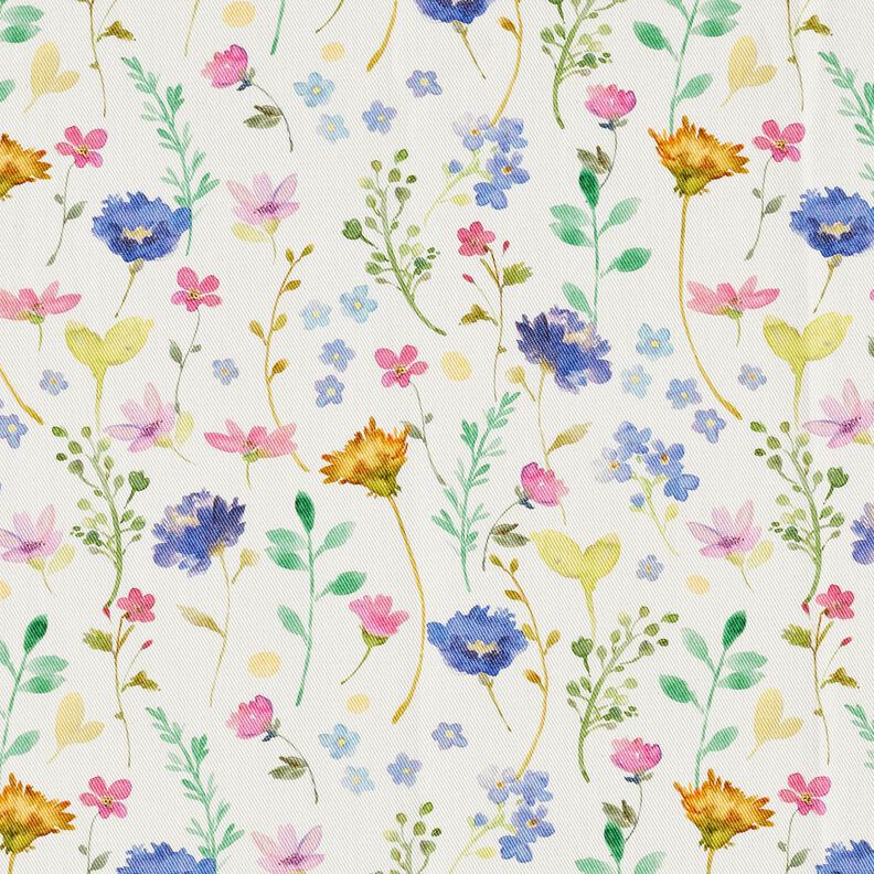 Dekostoff Baumwollköper Wiesenblumen – elfenbein/blaulila,  image number 1