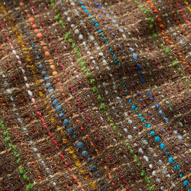 Bouclé Schurwoll-Mix bunte Streifen & Lurex – mittelbraun,  image number 2