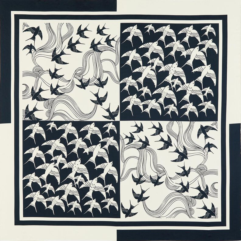 Satin-Panel Schwalben | Katia Fabrics – anthrazit/creme,  image number 1