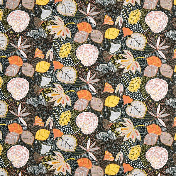 Baumwollstoff Cretonne Blätter – schwarz/orange, image number 1