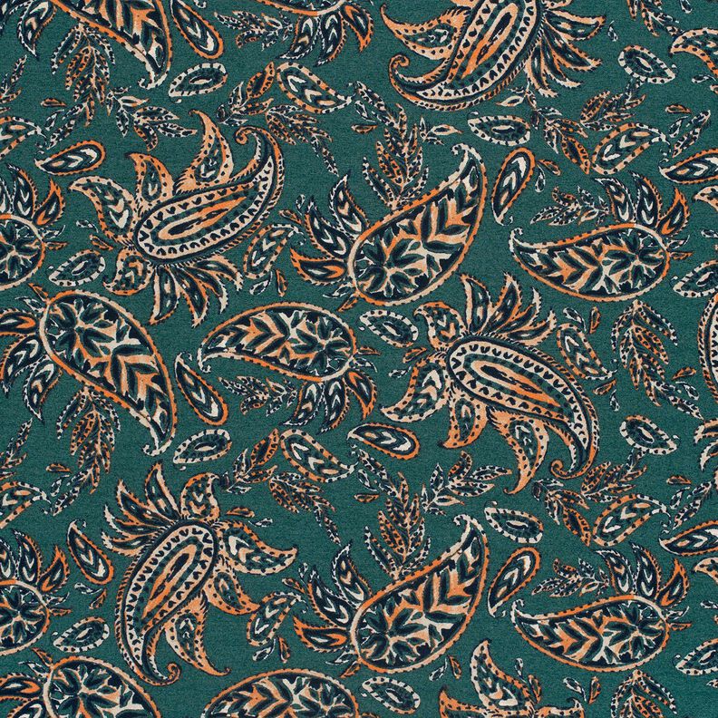 Romanit Jersey Paisley – blautanne/pfirsichorange,  image number 1