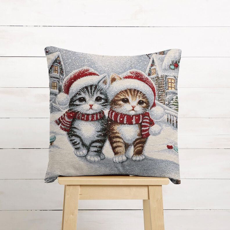 Dekopanel Gobelin weihnachtliche Katzen – hellblau/karminrot,  image number 5