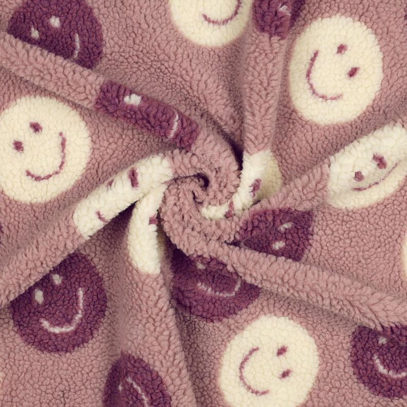 Teddyplüsch Smilies | Poppy Fabrics – dunkelaltrosa/wollweiss, image number 3