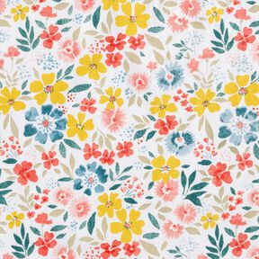 Beschichtete Baumwolle feine Blumen – weiss/rot, 