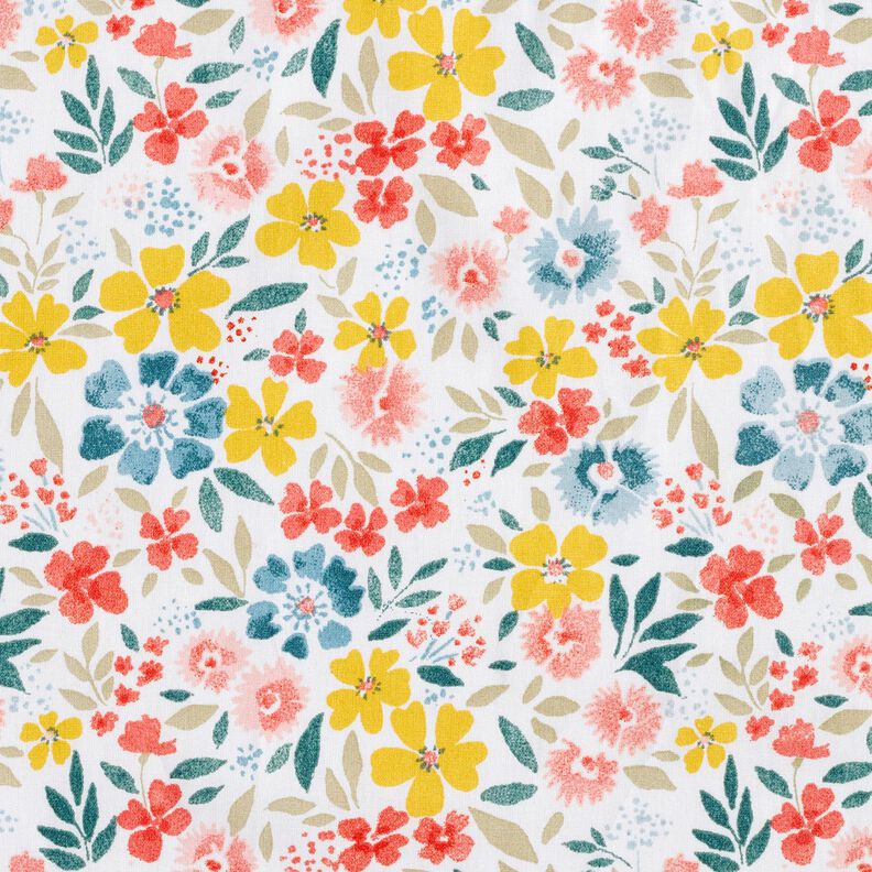 Beschichtete Baumwolle feine Blumen – weiss/rot,  image number 1