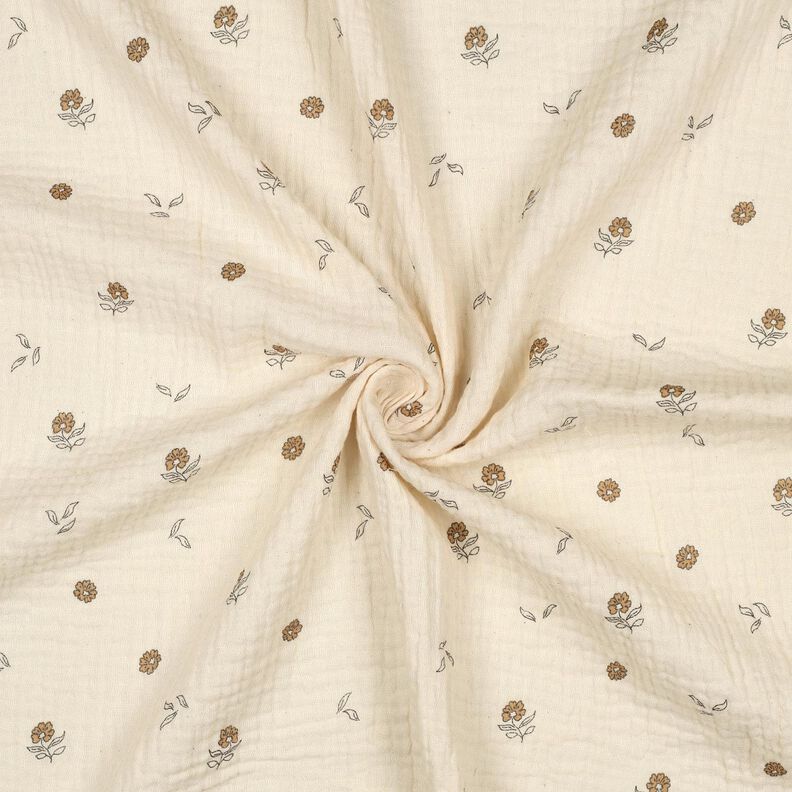 GOTS Musselin/ Doppel-Krinkel Gewebe romantische Blümchen | Poppy Fabrics – hellbeige/zimt, image number 3