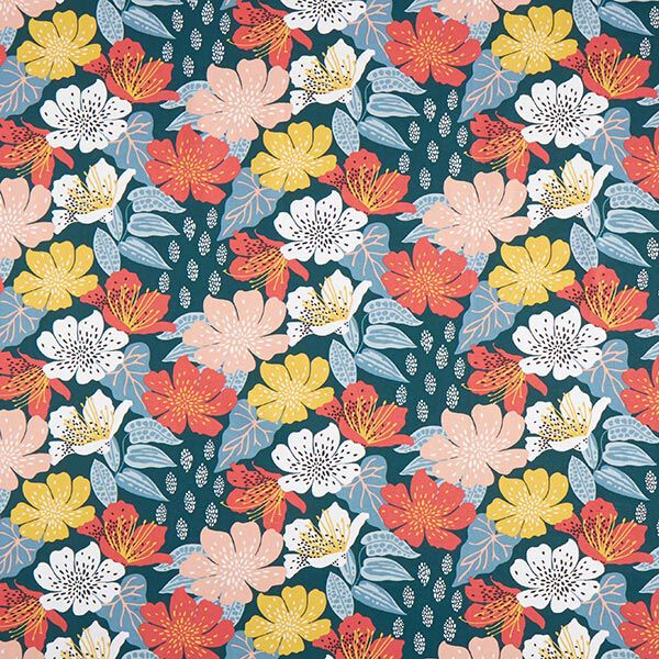 Baumwollstoff Cretonne farbenfrohe Blüten – dunkelgrün, image number 1