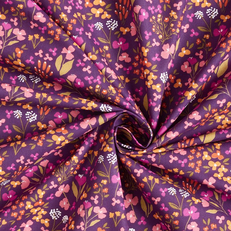 Baumwollstoff Cretonne Wiesenblumen – aubergine/rosa, image number 3