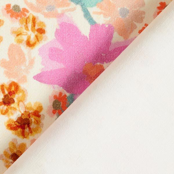 Baumwoll Stretch Aquarellblumen – wollweiss | Reststück 60cm