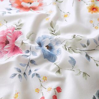Seiden-Viskose-Satin zarte Blumenzweige – weiss, 