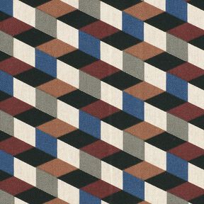 Dekostoff Halbpanama minimalistische W&uuml;rfel &ndash; natur/blau, 