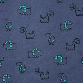Baumwollflanell freche Dinos | Poppy Fabrics – jeansblau/smaragdgrün, 