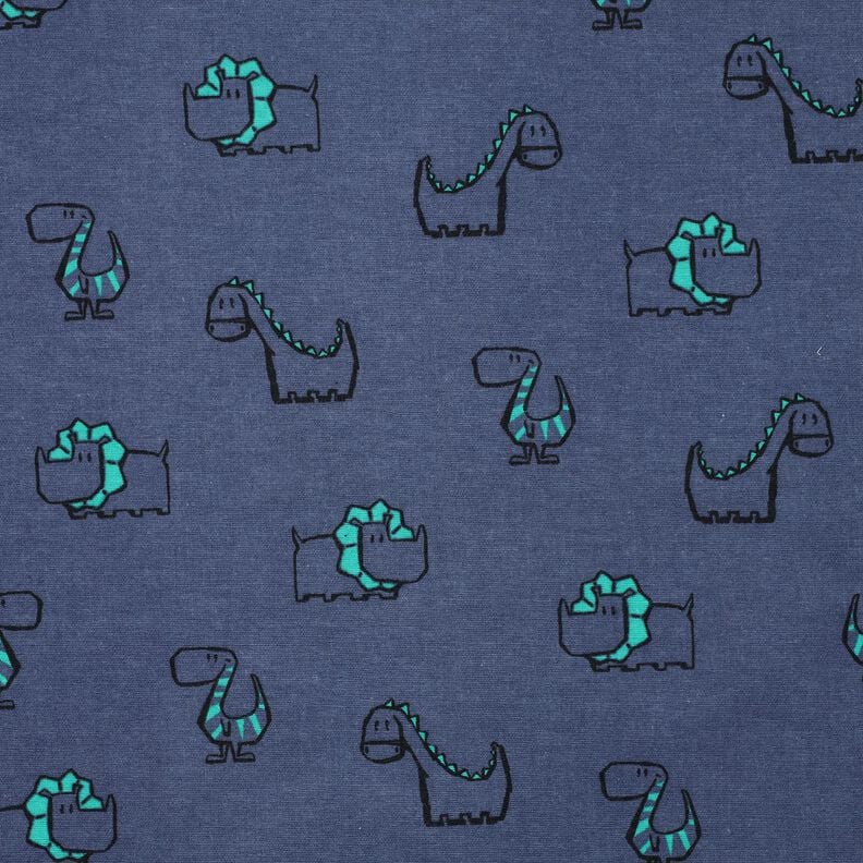 Baumwollflanell freche Dinos | Poppy Fabrics – jeansblau/smaragdgrün,  image number 1