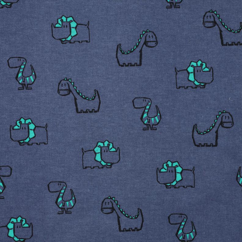 Baumwollflanell freche Dinos | Poppy Fabrics – jeansblau/smaragdgrün, image number 1